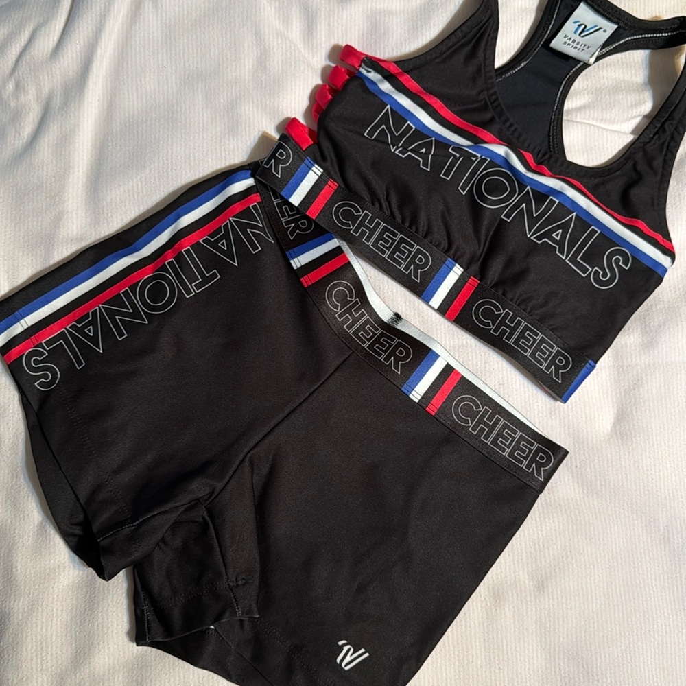 Varsity black and red cheer nationals set